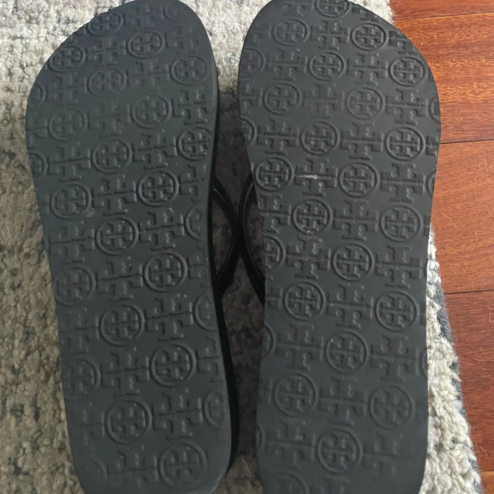 Tory Burch Black Flip Flop Sandals with Gold Logo